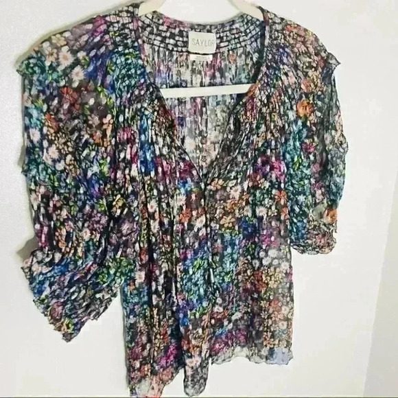 NWT Saylor Anne Button Down Floral Printed Ruffle Blouse in Wildflower Dobby - Picture 9 of 9